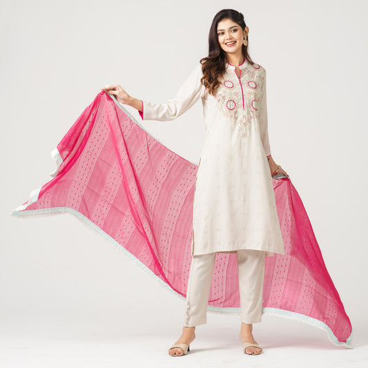 Womens Cashmilon Embroidered Three Piece Set