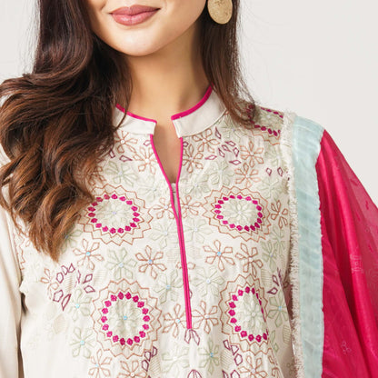 Womens Cashmilon Embroidered Three Piece Set