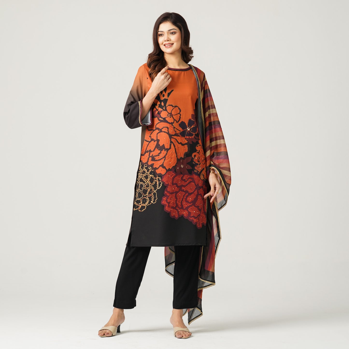 Women’s Blended Silk Printed Three Piece Set