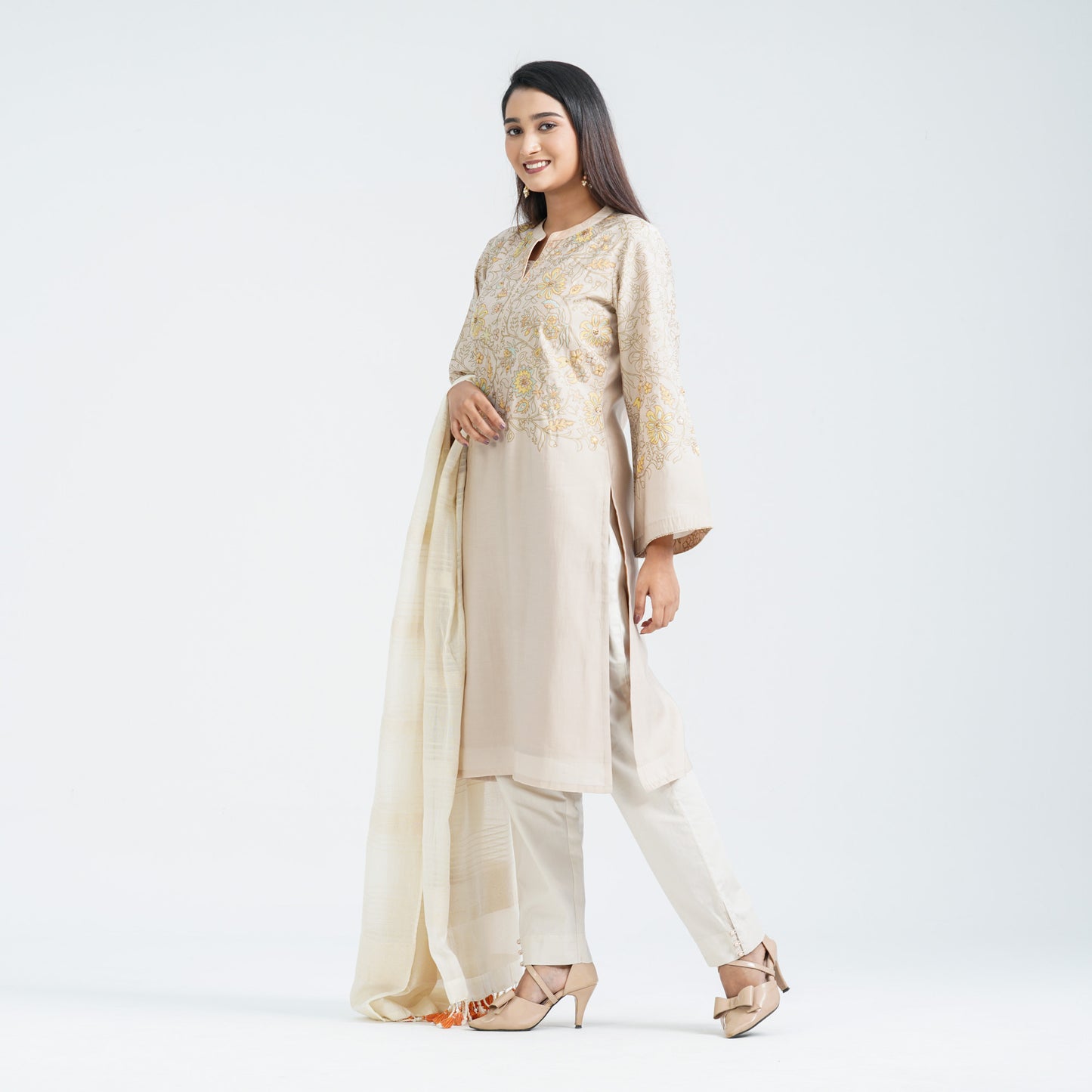 Women’s Beige Silk Three Piece Set