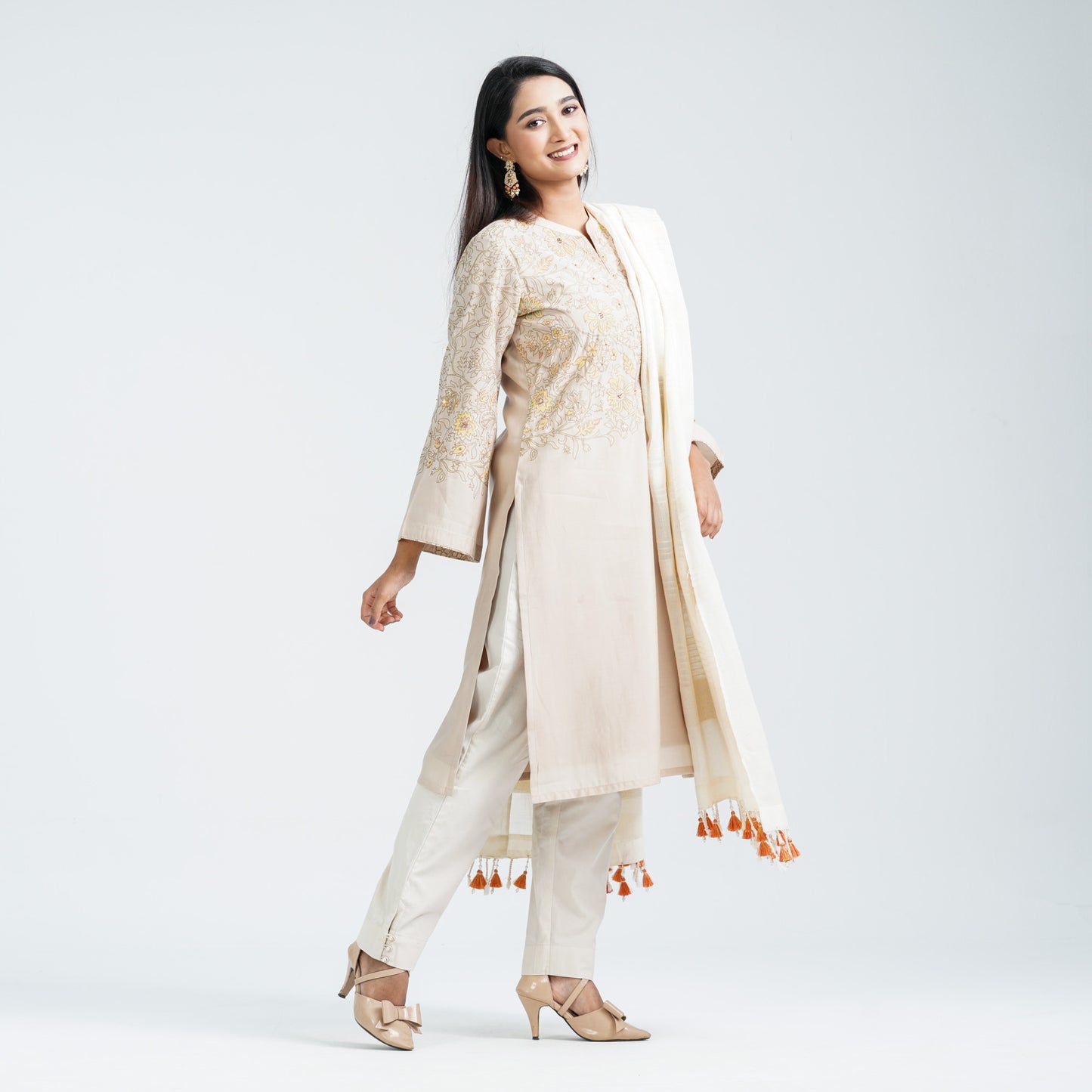 Women’s Beige Silk Three Piece Set