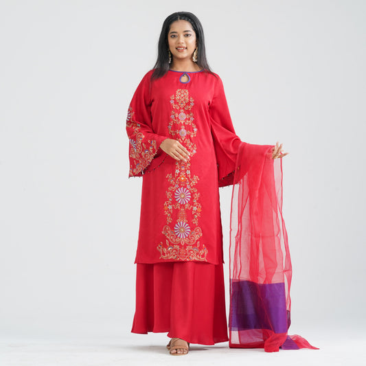 Women's Red Silk Three Piece Set