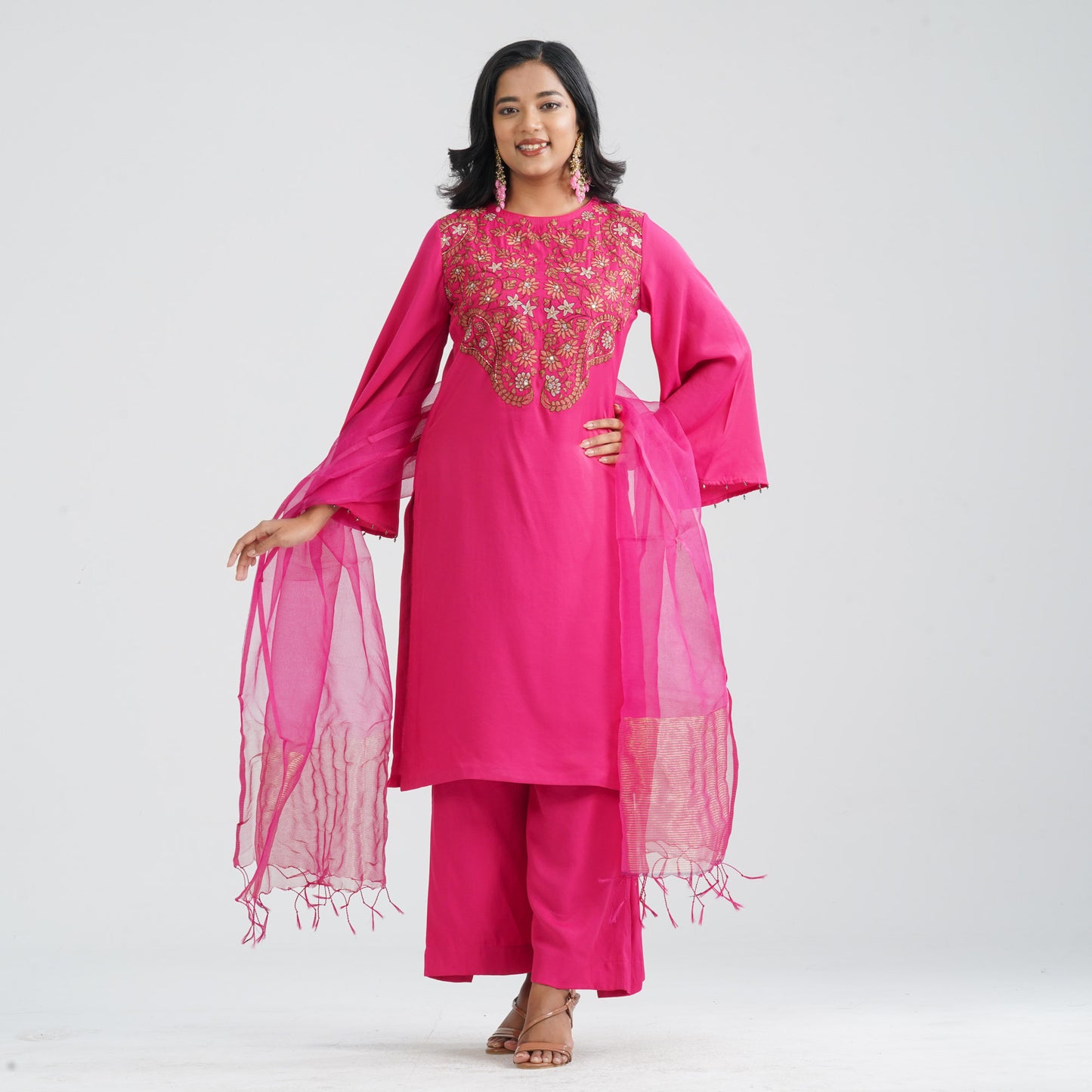 Women Hot Pink Three Piece Set