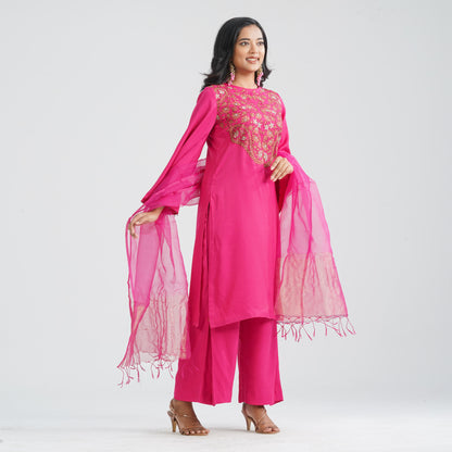 Women Hot Pink Three Piece Set