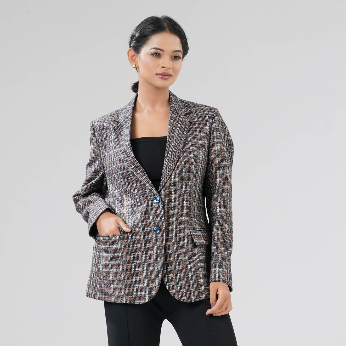 Women's Navy Check Blazer