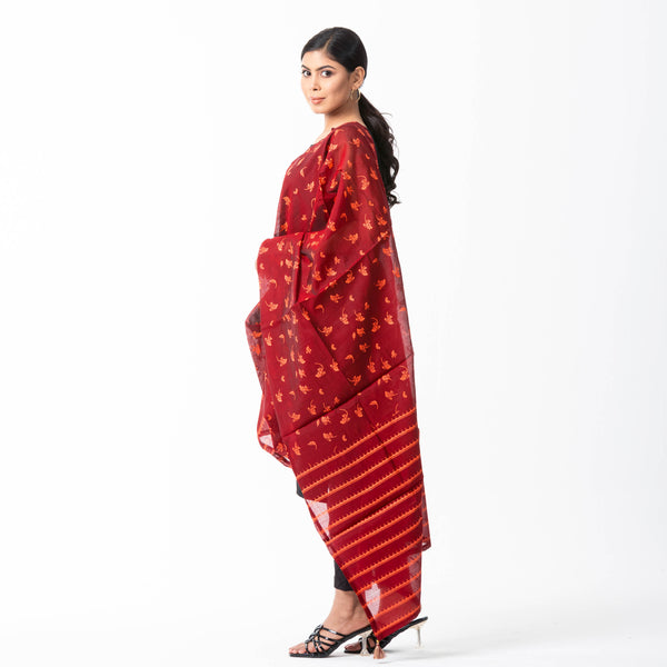 Womens Maroon Silk Orna