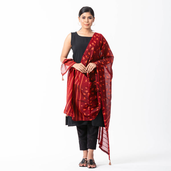 Womens Maroon Silk Orna