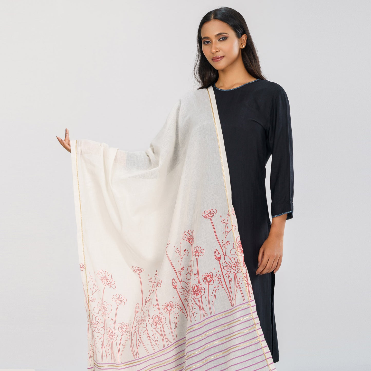 Womens White Screen Printed Ethnic Orna