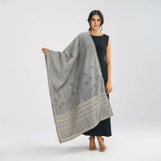 Womens Grey Screen Printed Ethnic Orna