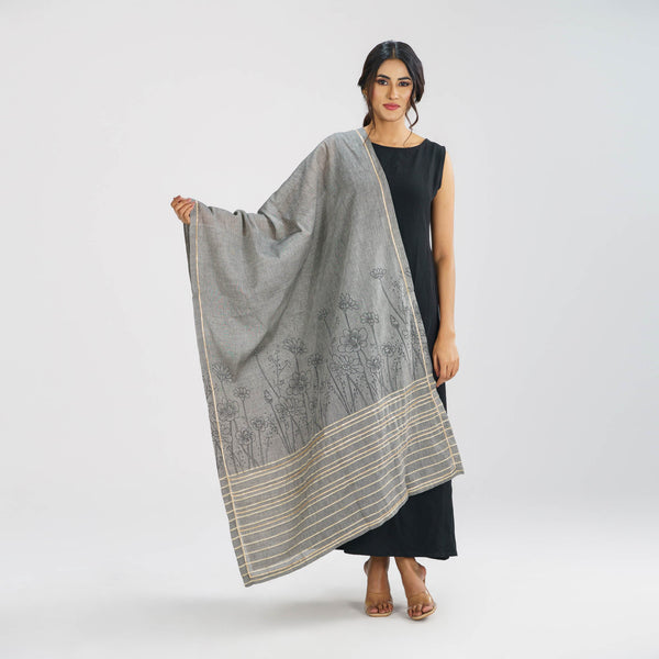 Women's Grey Screen Printed Ethnic Orna