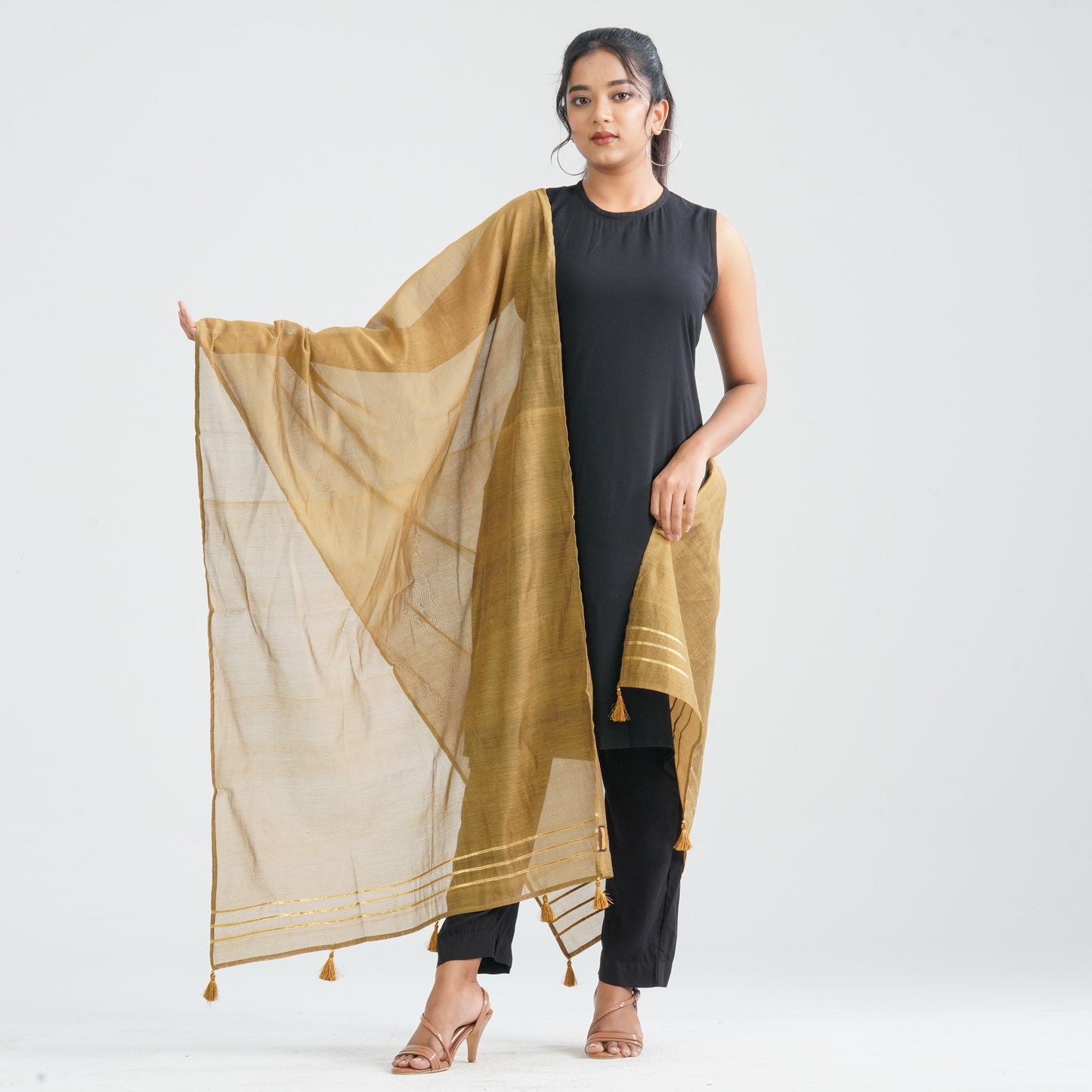 Women Golden Half Silk Dupatta