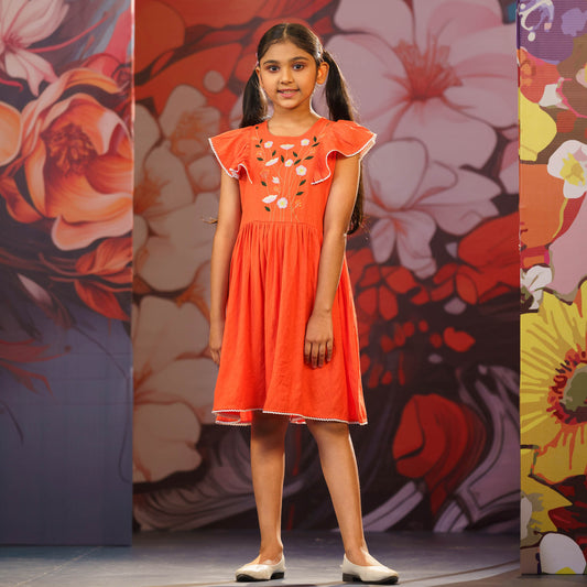 Girls Frock-Orange