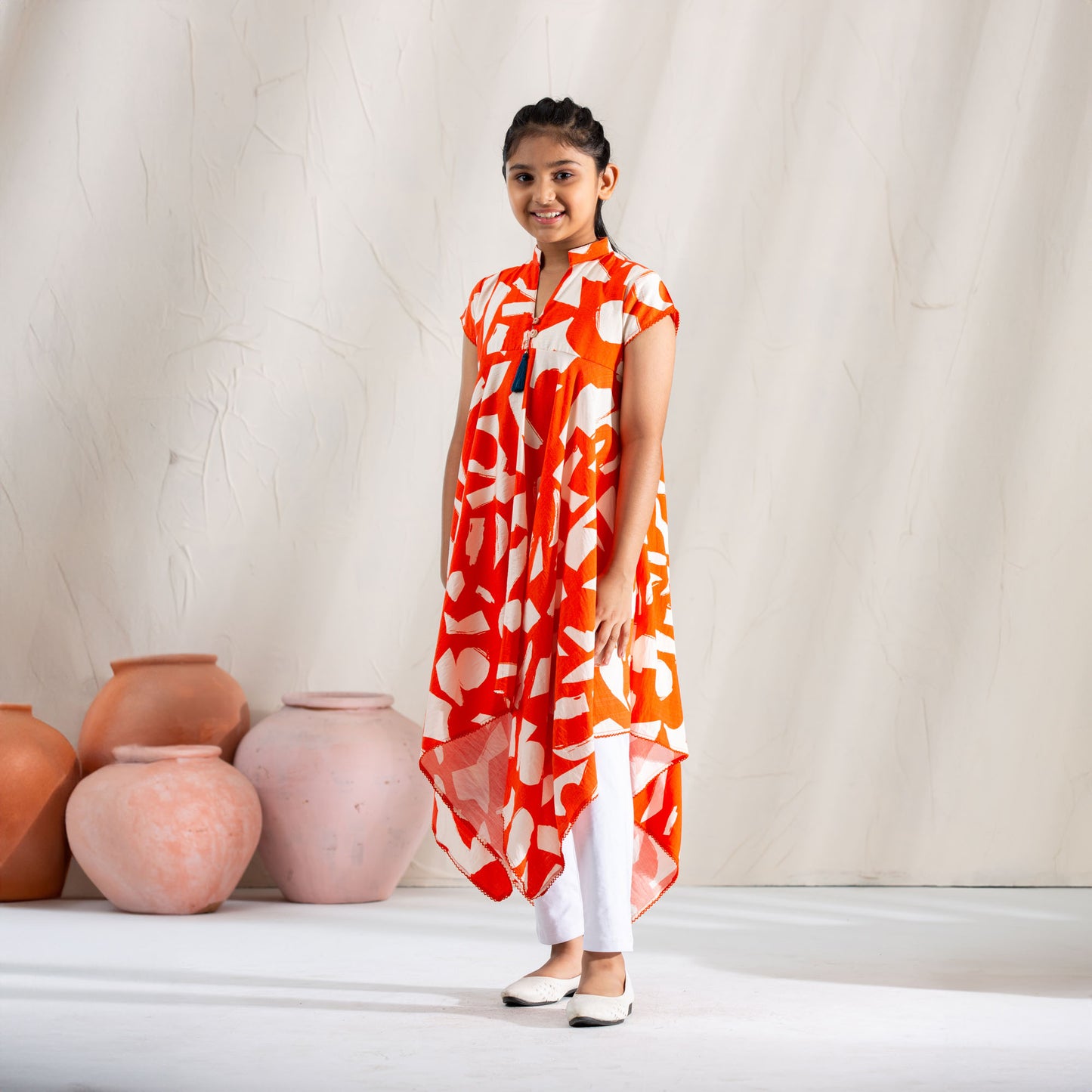 Girls Frock-Orange Print