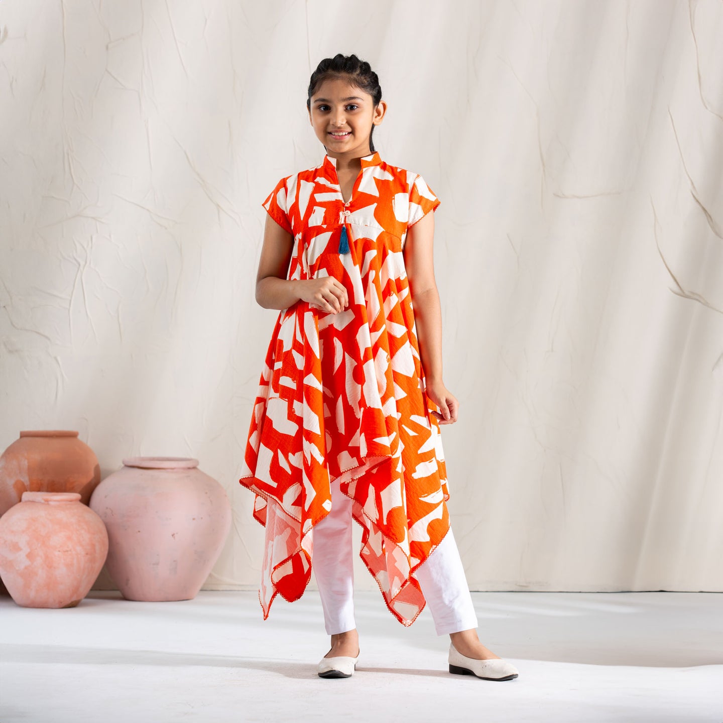 GIRLS FROCK-ORANGE PRINT