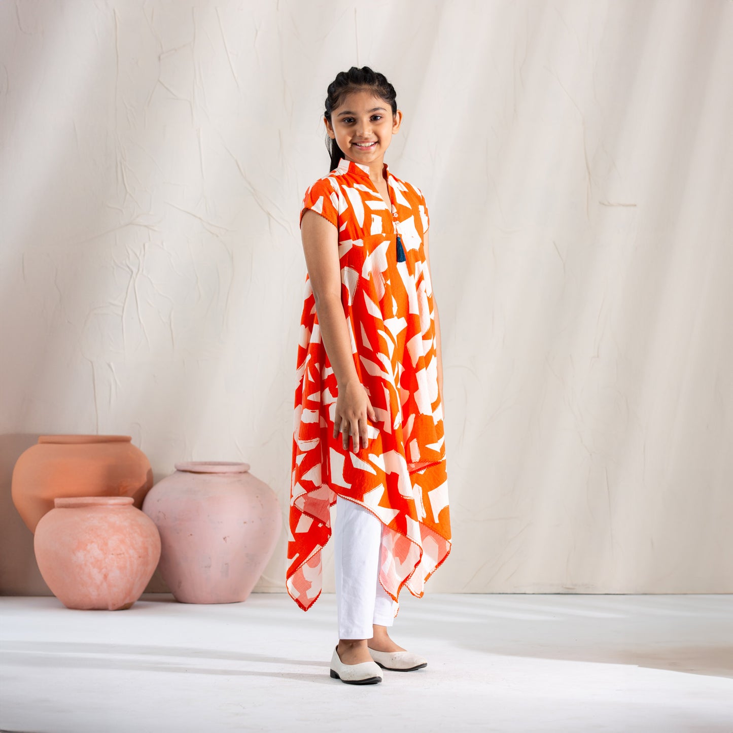 Girls Frock-Orange Print