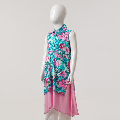 Girls Aqua Pink Frock