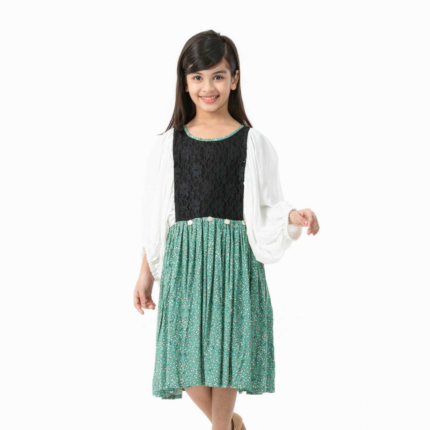 Girls Mint Printed Frock