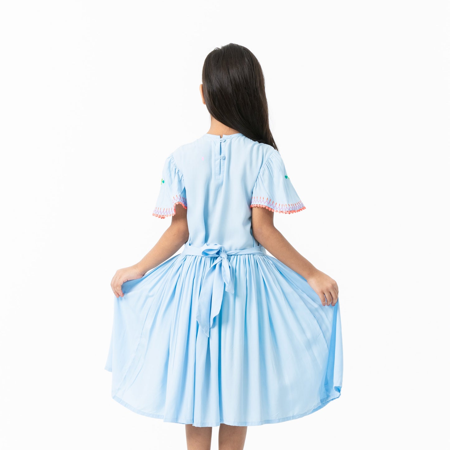 Girls Sky Blue Embroidered Frock