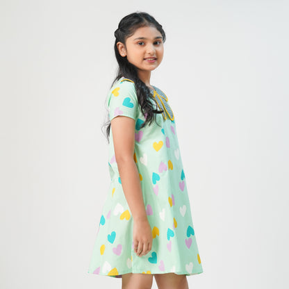 Girls Mint Printed Frock