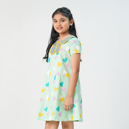 Girls Mint Printed Frock