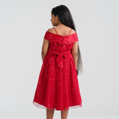 Girl’s Red Off-Shoulder Frock