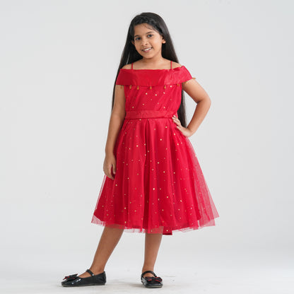 Girl’s Red Off-Shoulder Frock
