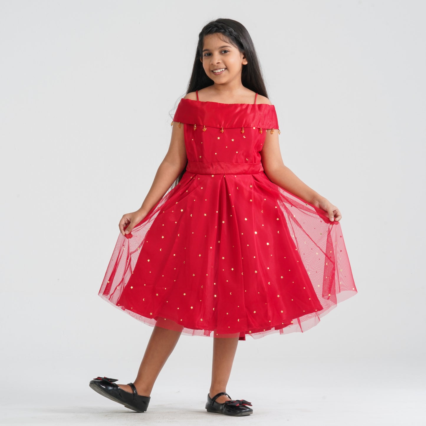 Girl’s Red Off-Shoulder Frock
