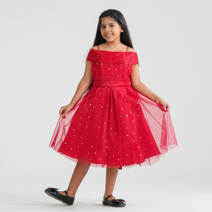 Girl’s Red Off-Shoulder Frock