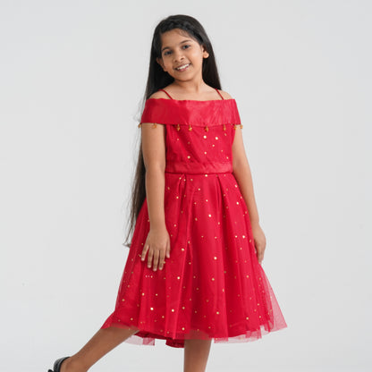Girl’s Red Off-Shoulder Frock