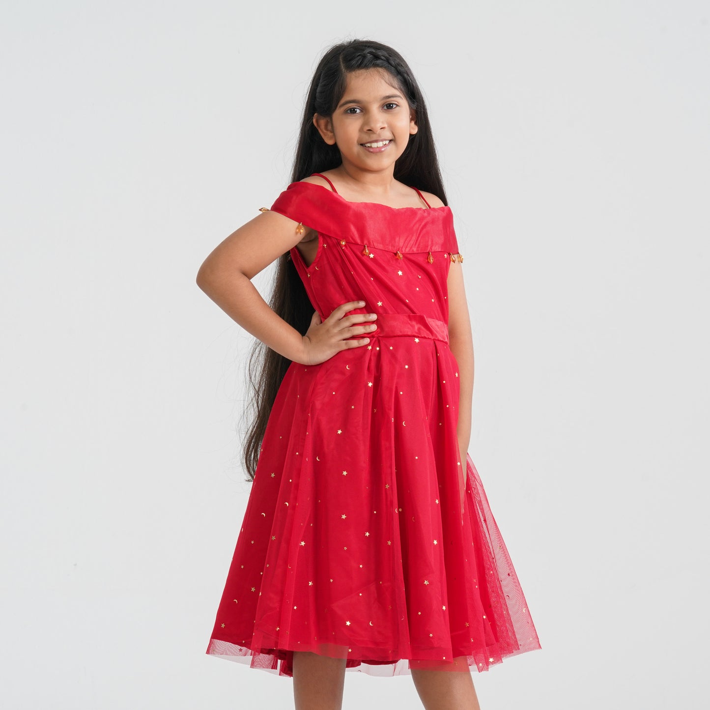 Girl’s Red Off-Shoulder Frock