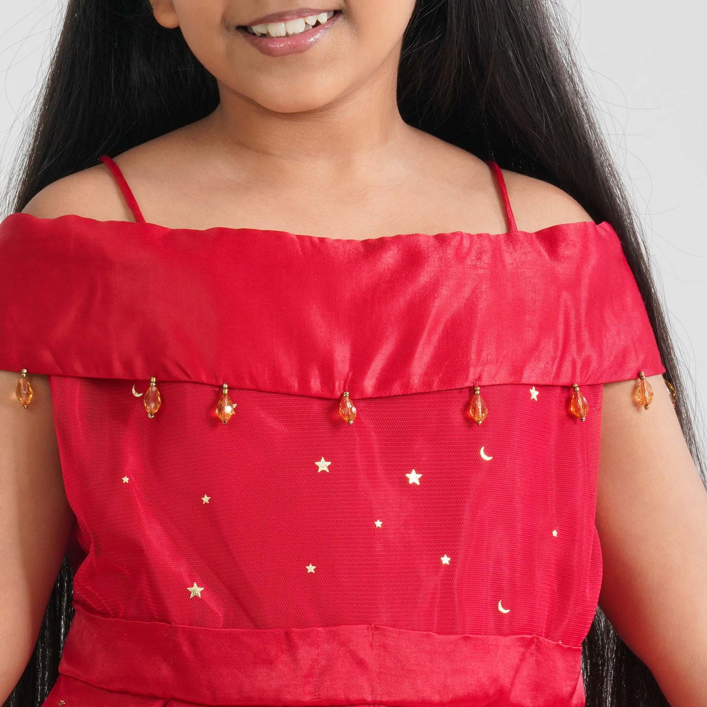 Girl’s Red Off-Shoulder Frock