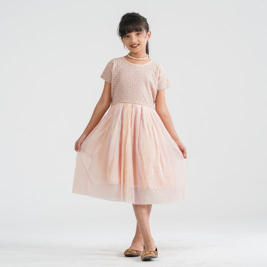 Girl’s Peach Pleated Gown