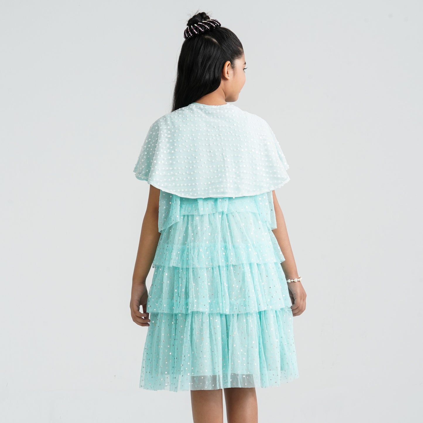 Girl's Aqua Glitter Gown with Jacket