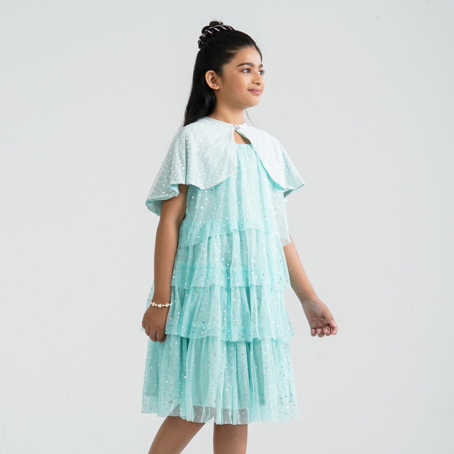Girl's Aqua Glitter Gown with Jacket