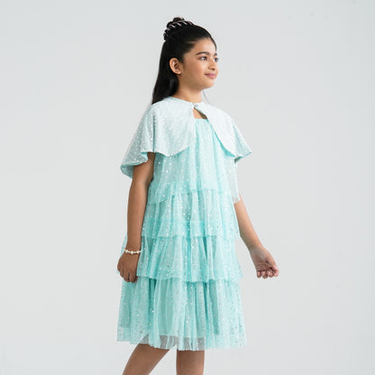 Girl's Aqua Glitter Gown with Jacket