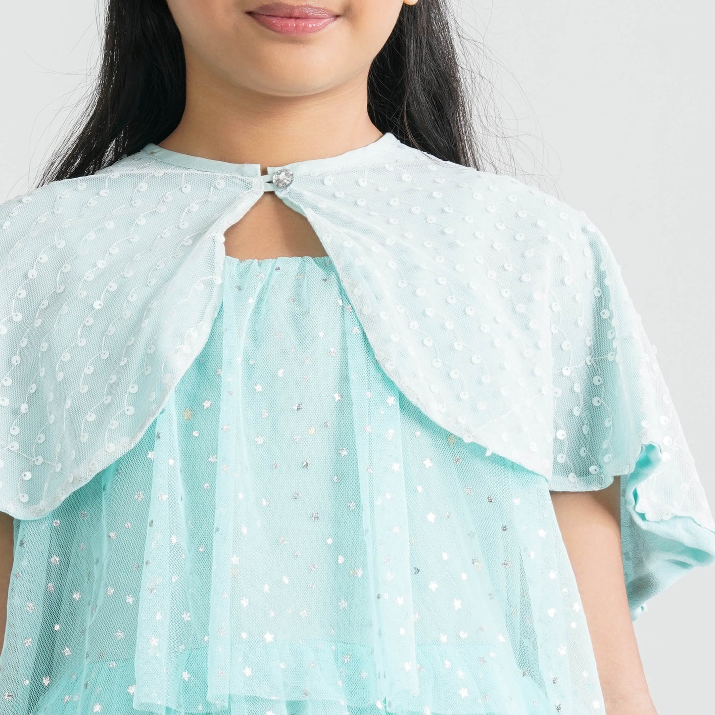 Girl's Aqua Glitter Gown with Jacket