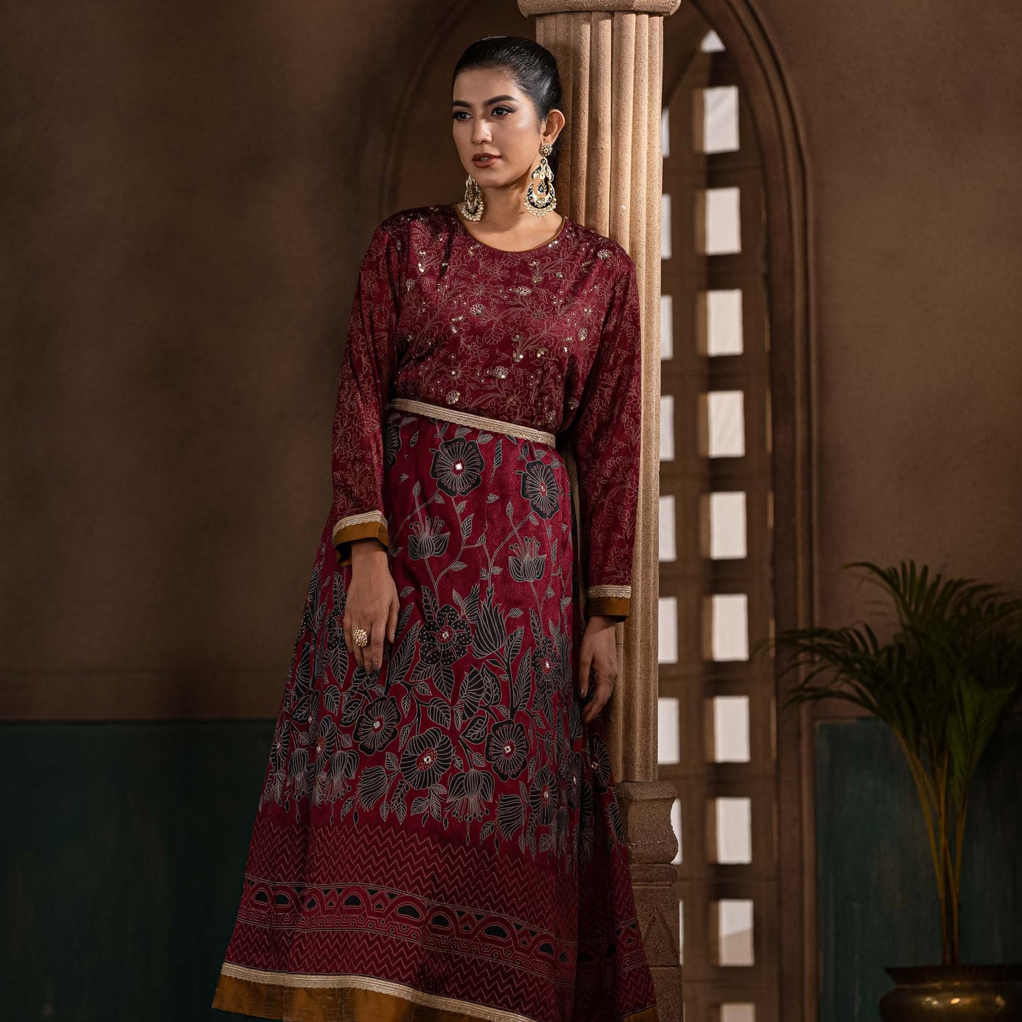 Women Maroon Ethnic Gown