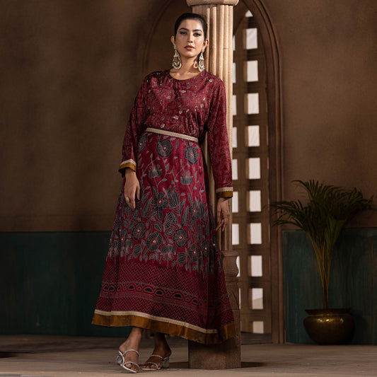 Women Maroon Ethnic Gown