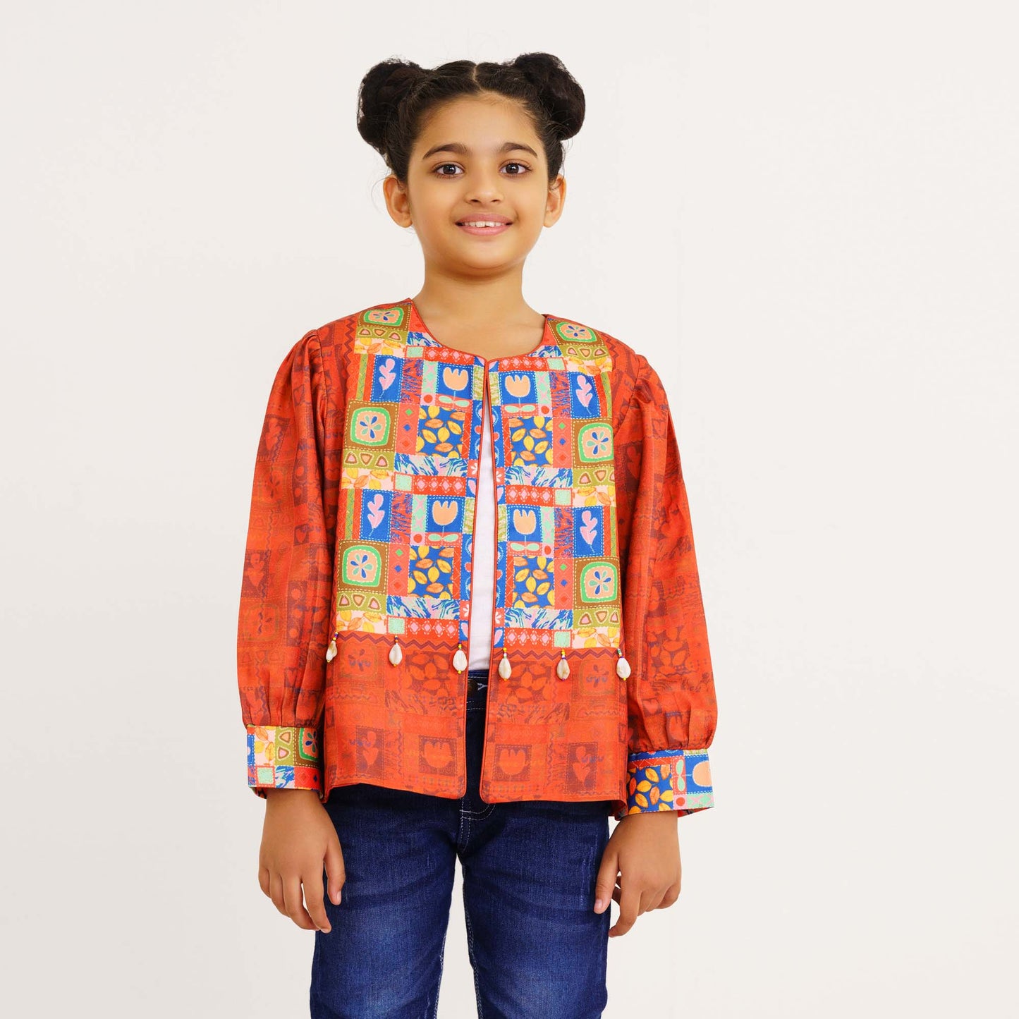 Girls Maroon Ethnic Jacket