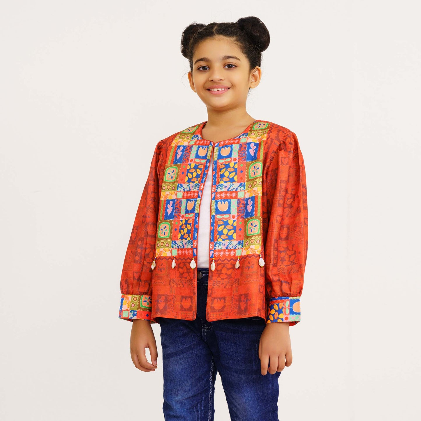 Girls Maroon Ethnic Jacket