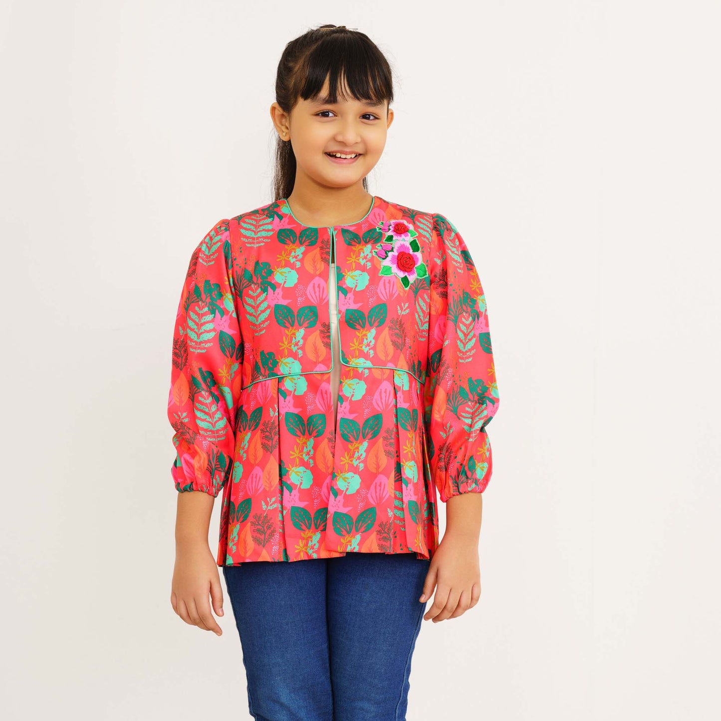 Girls Hot Pink Ethnic Jacket