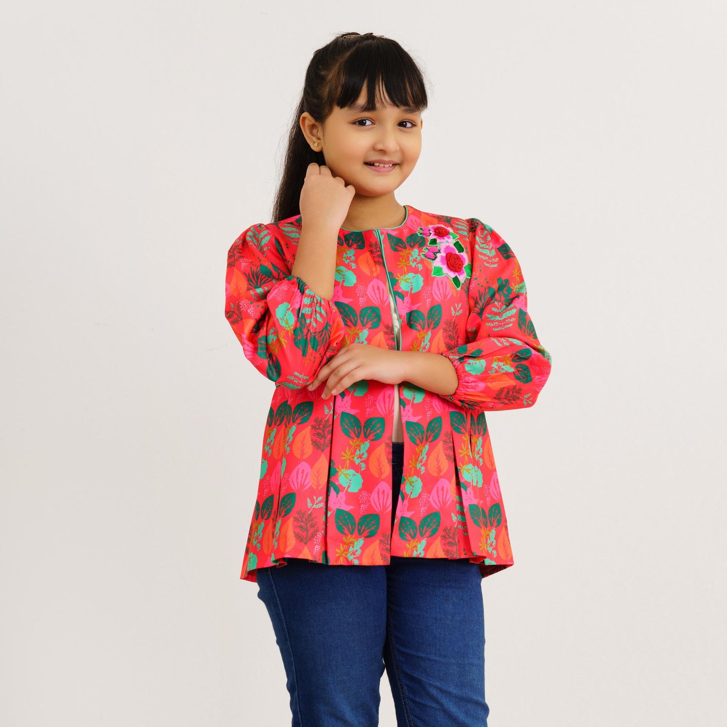 Girls Hot Pink Ethnic Jacket