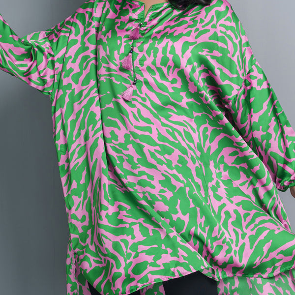 Women Green & Pink Printed Kurti