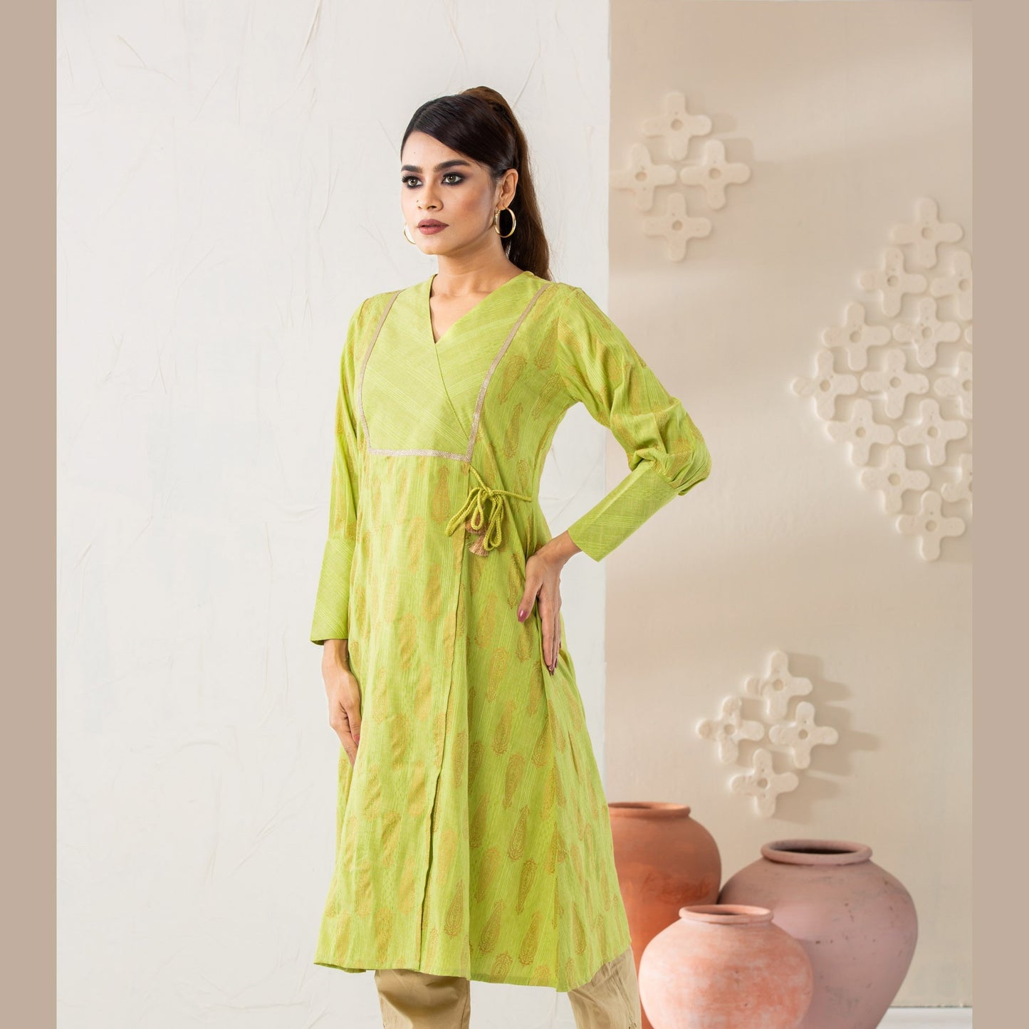 Women Neon Green Cotton Kurti