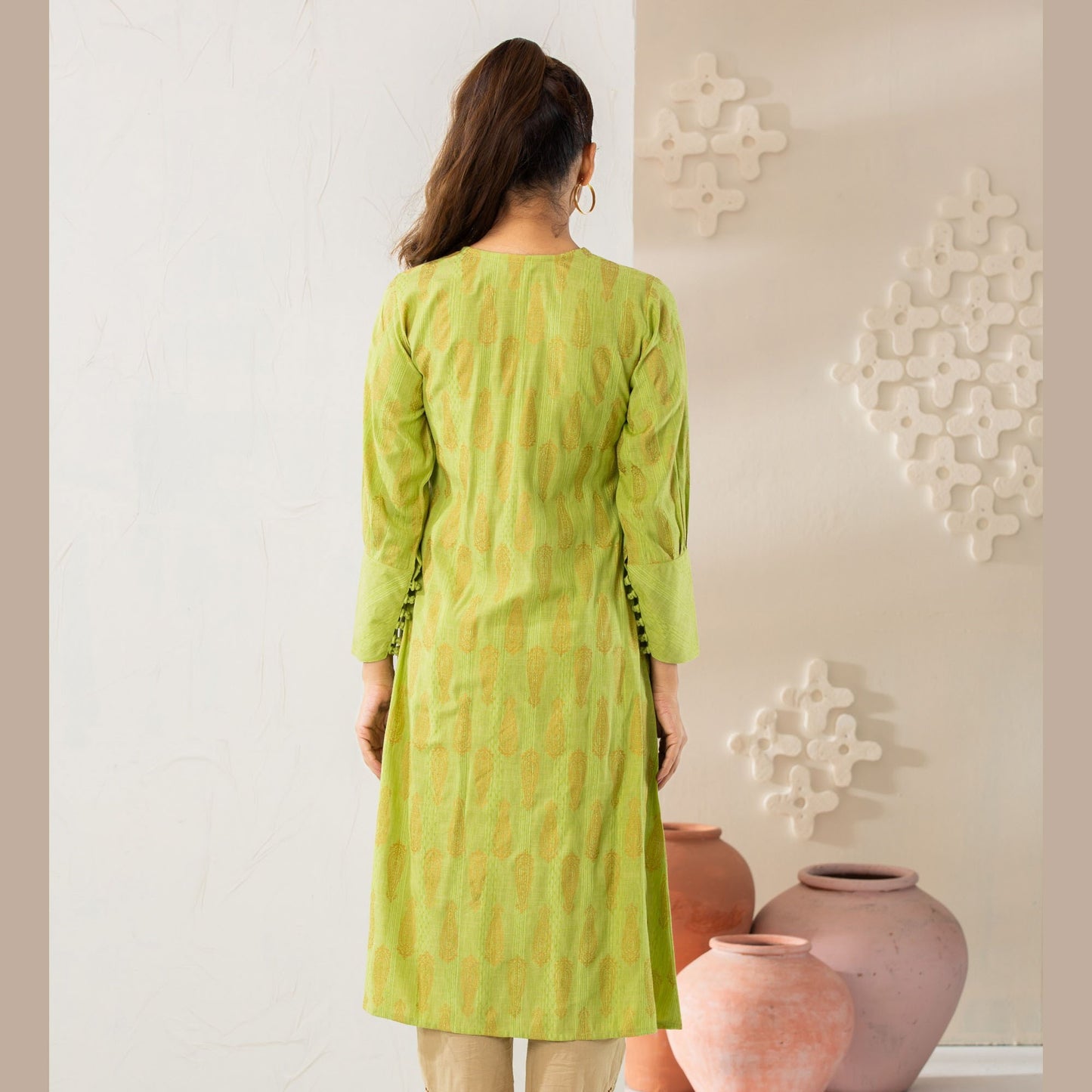 Women Neon Green Cotton Kurti