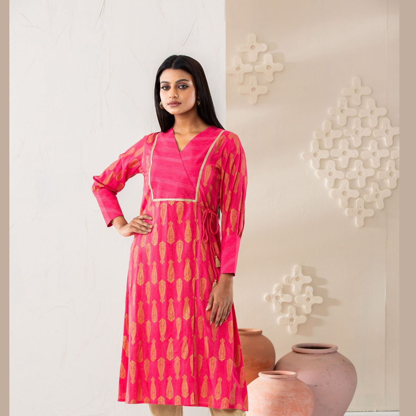 Women Cotton Pink Kurti