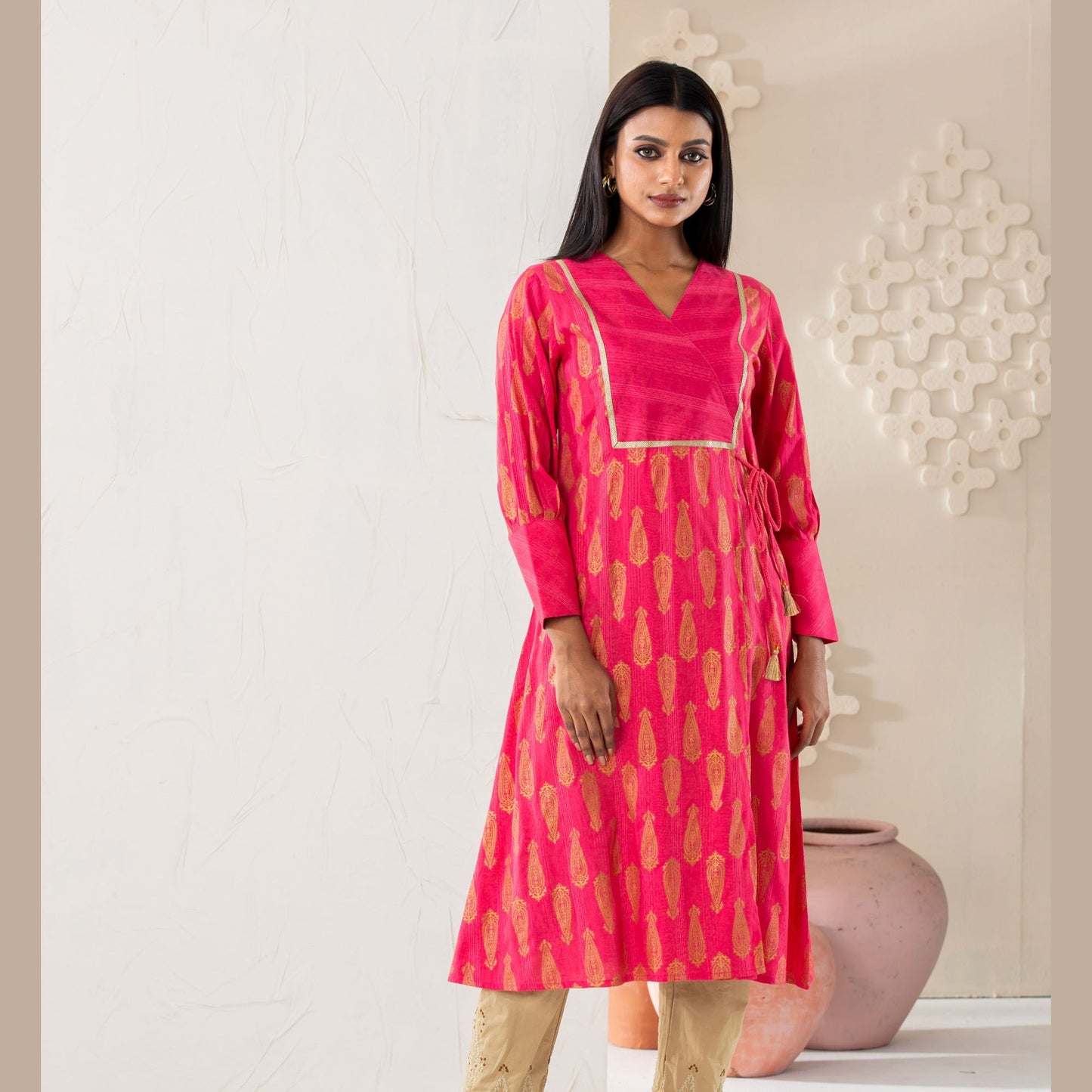 Women Cotton Pink Kurti