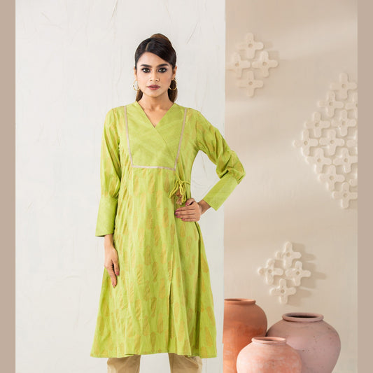 Women Neon Green Cotton Kurti