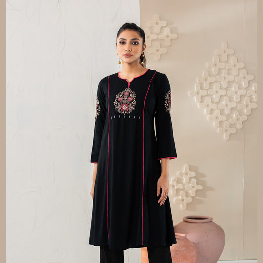 Womens Black Linen Kurti