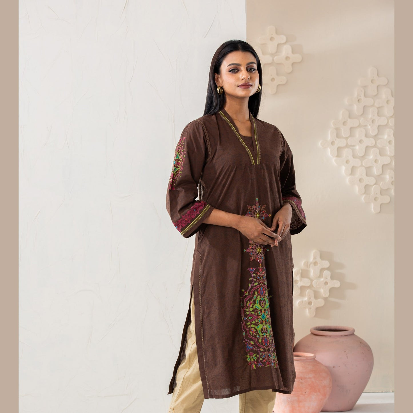 Women Coffee Cotton Kurti